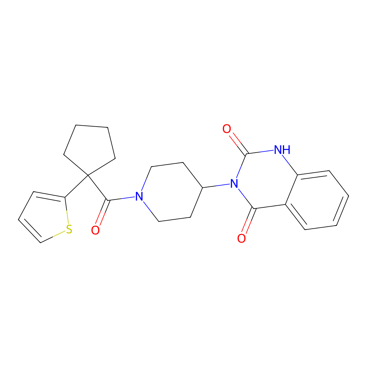 3-(1-(1-(thiophen-2-yl)cyclopentanecarbonyl)piperidin-4-yl)quinazoline-2,4(1H,3H)-dione molecular structure, CAS 2034415-38-6
