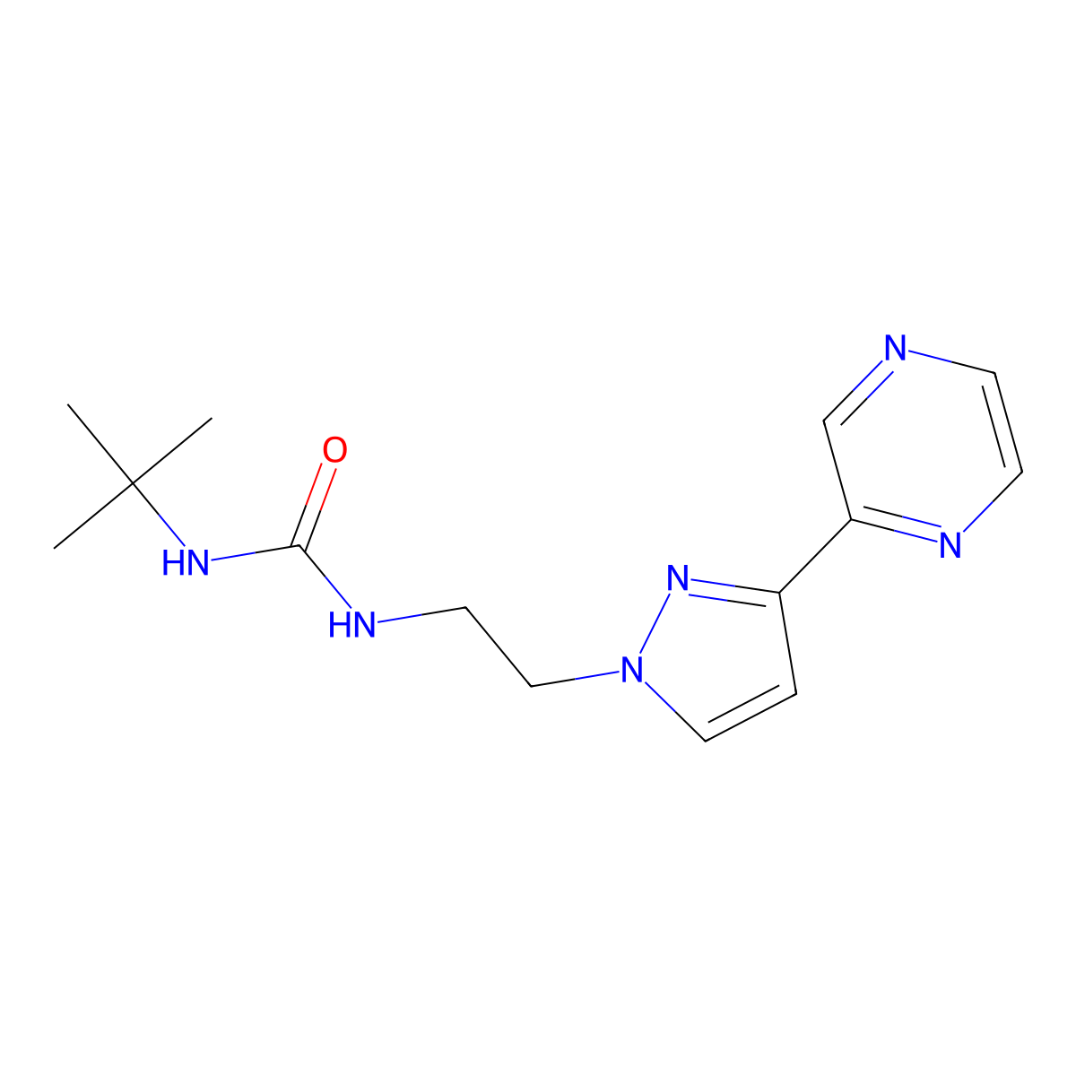 1-(tert-butyl)-3-(2-(3-(pyrazin-2-yl)-1H-pyrazol-1-yl)ethyl)urea molecular structure, CAS 2034415-43-3