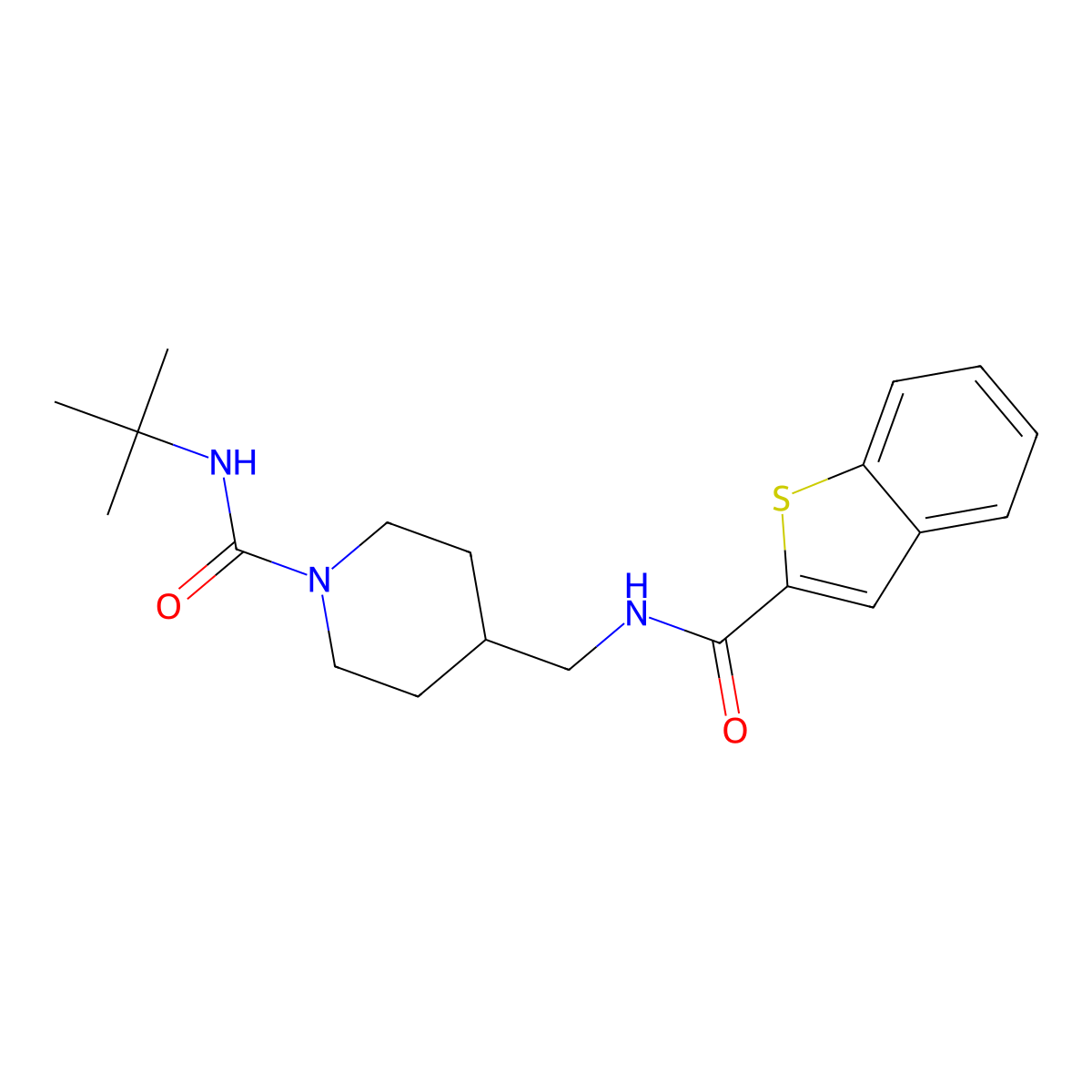4-((benzo[b]thiophene-2-carboxamido)methyl)-N-(tert-butyl)piperidine-1-carboxamide molecular structure, CAS 2034415-44-4