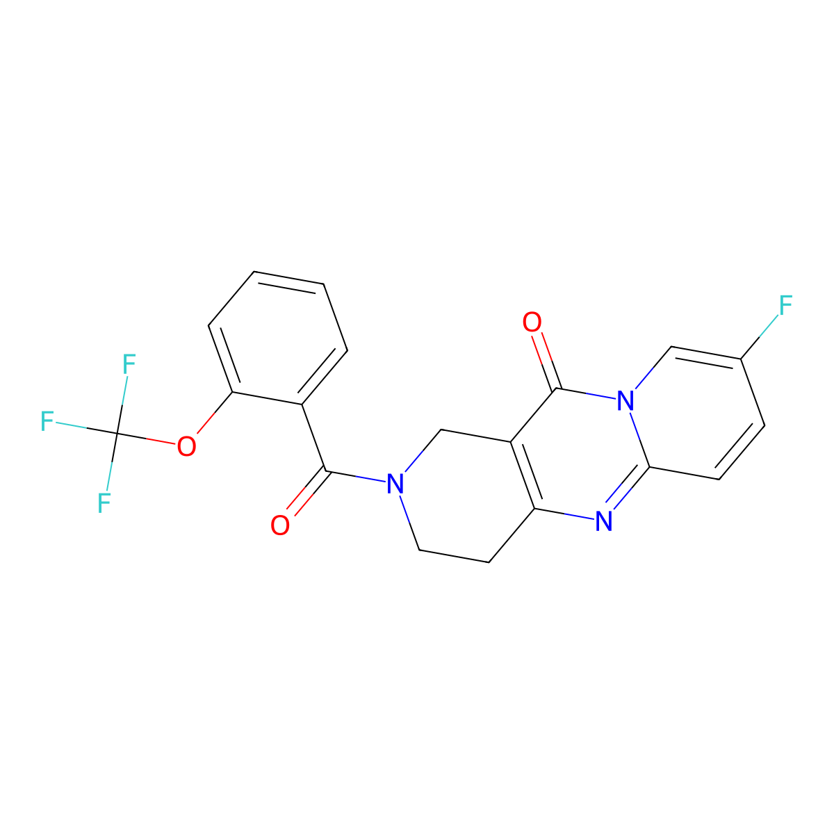 8-fluoro-2-(2-(trifluoromethoxy)benzoyl)-3,4-dihydro-1H-dipyrido[1,2-a:4',3'-d]pyrimidin-11(2H)-one molecular structure, CAS 2034415-50-2