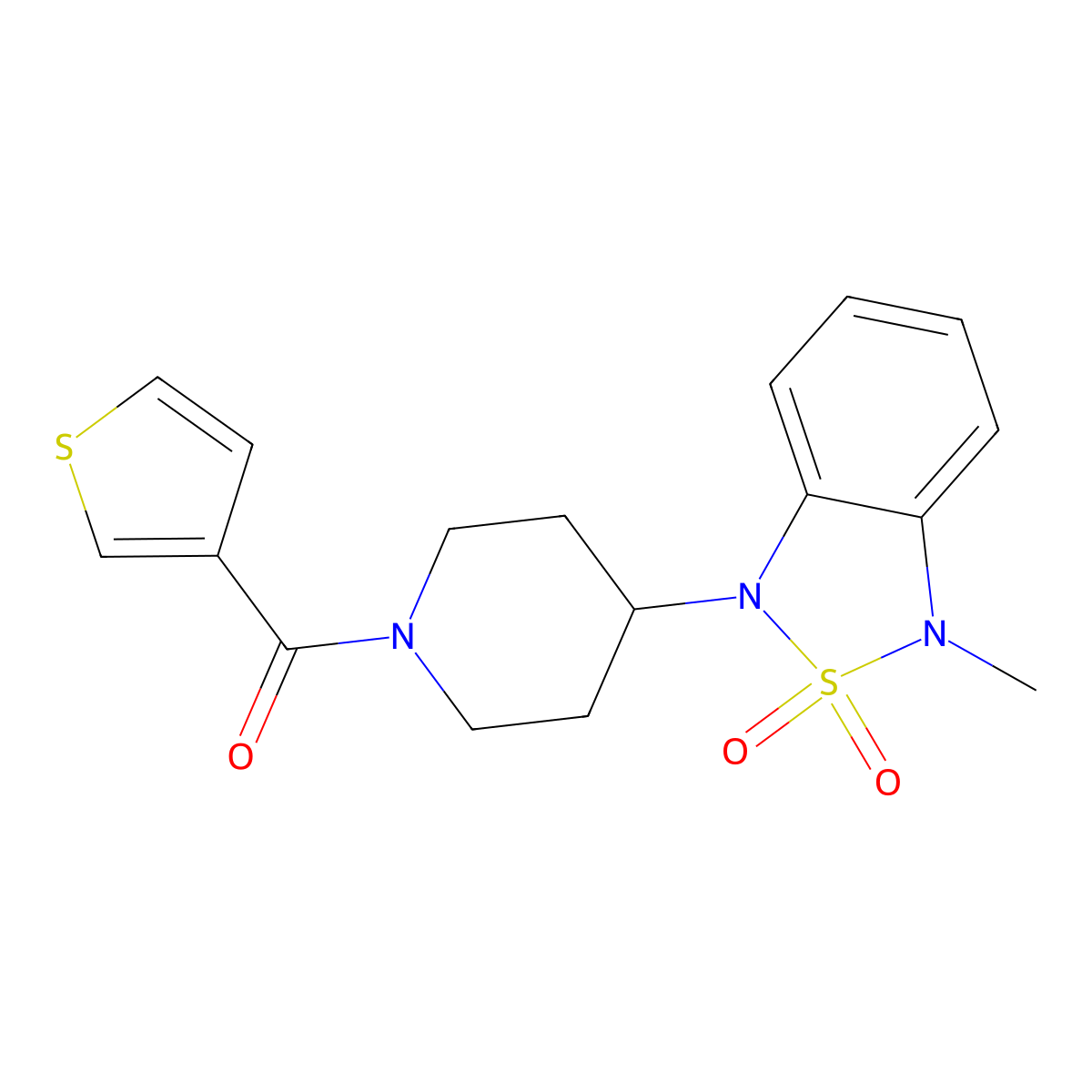 (4-(3-methyl-2,2-dioxidobenzo[c][1,2,5]thiadiazol-1(3H)-yl)piperidin-1-yl)(thiophen-3-yl)methanone molecular structure, CAS 2034415-51-3