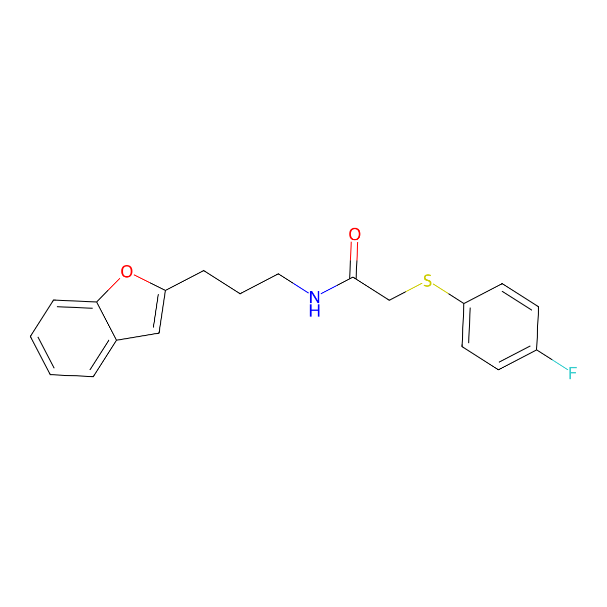 N-(3-(benzofuran-2-yl)propyl)-2-((4-fluorophenyl)thio)acetamide molecular structure, CAS 2034415-52-4