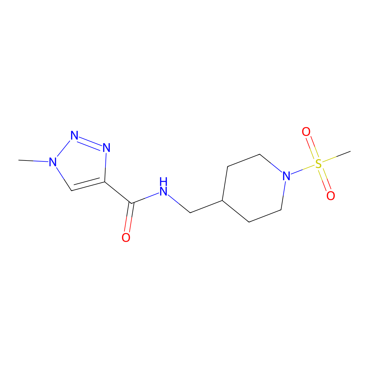 1-methyl-N-((1-(methylsulfonyl)piperidin-4-yl)methyl)-1H-1,2,3-triazole-4-carboxamide molecular structure, CAS 2034415-53-5