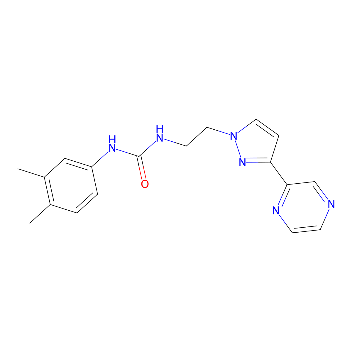 1-(3,4-dimethylphenyl)-3-(2-(3-(pyrazin-2-yl)-1H-pyrazol-1-yl)ethyl)urea molecular structure, CAS 2034415-57-9