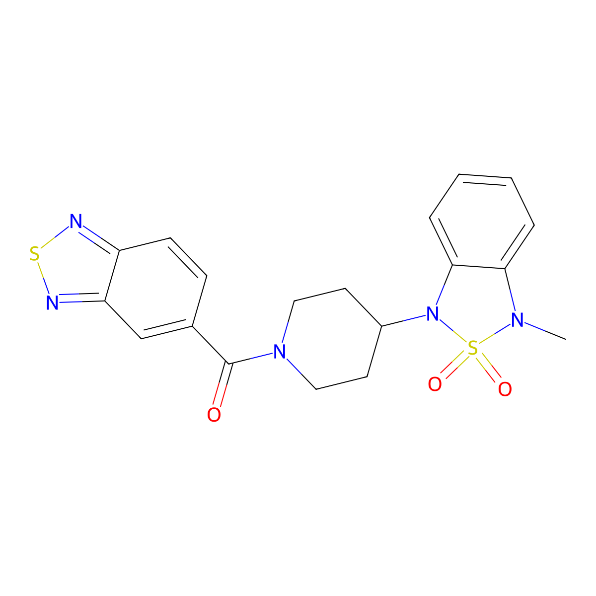 benzo[c][1,2,5]thiadiazol-5-yl(4-(3-methyl-2,2-dioxidobenzo[c][1,2,5]thiadiazol-1(3H)-yl)piperidin-1-yl)methanone molecular structure, CAS 2034415-58-0