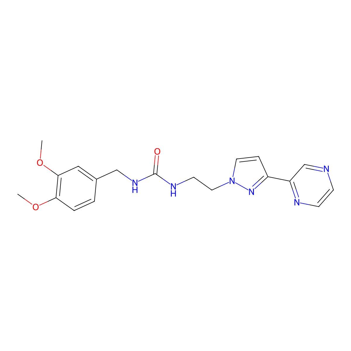 1-(3,4-dimethoxybenzyl)-3-(2-(3-(pyrazin-2-yl)-1H-pyrazol-1-yl)ethyl)urea molecular structure, CAS 2034415-64-8