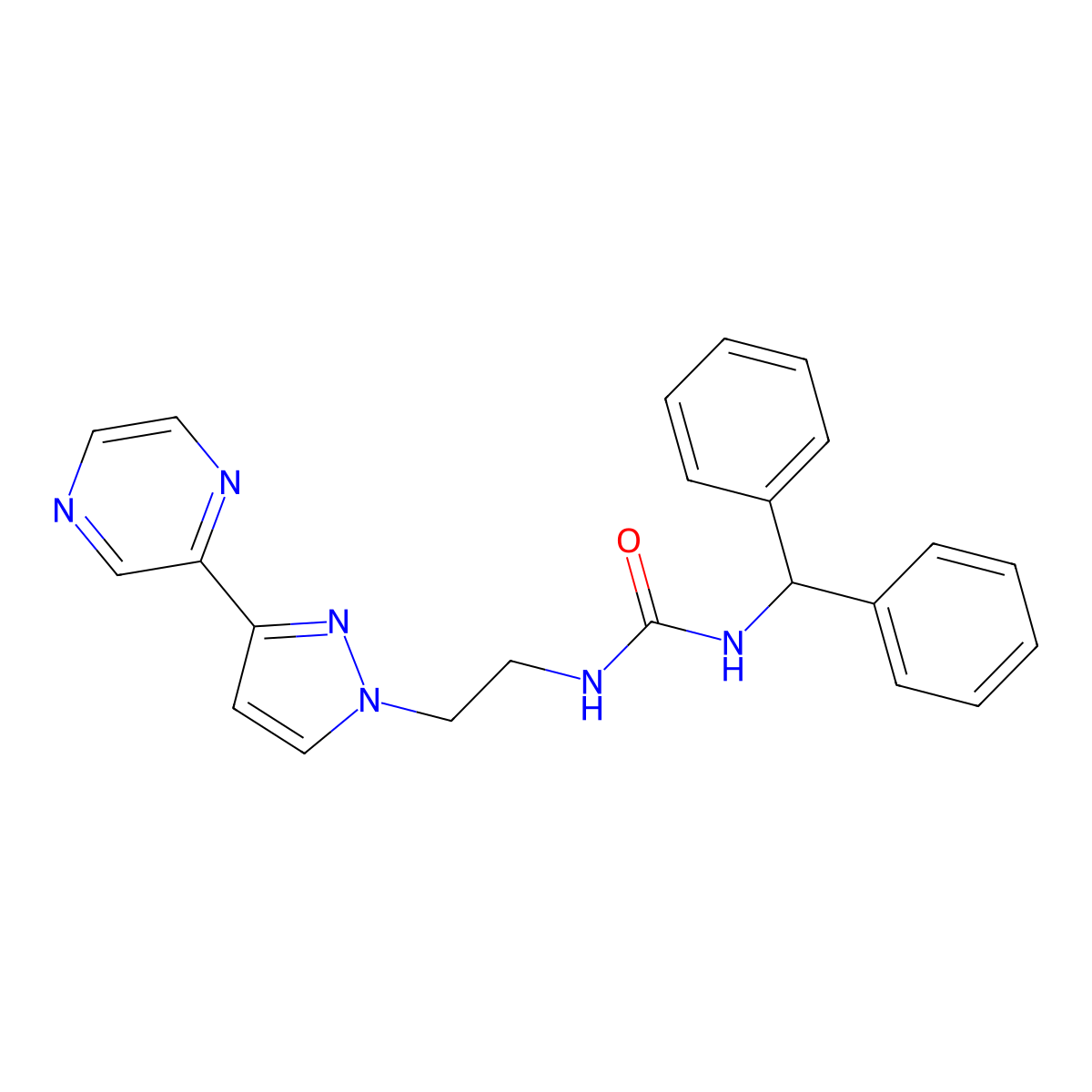 1-benzhydryl-3-(2-(3-(pyrazin-2-yl)-1H-pyrazol-1-yl)ethyl)urea molecular structure, CAS 2034415-72-8