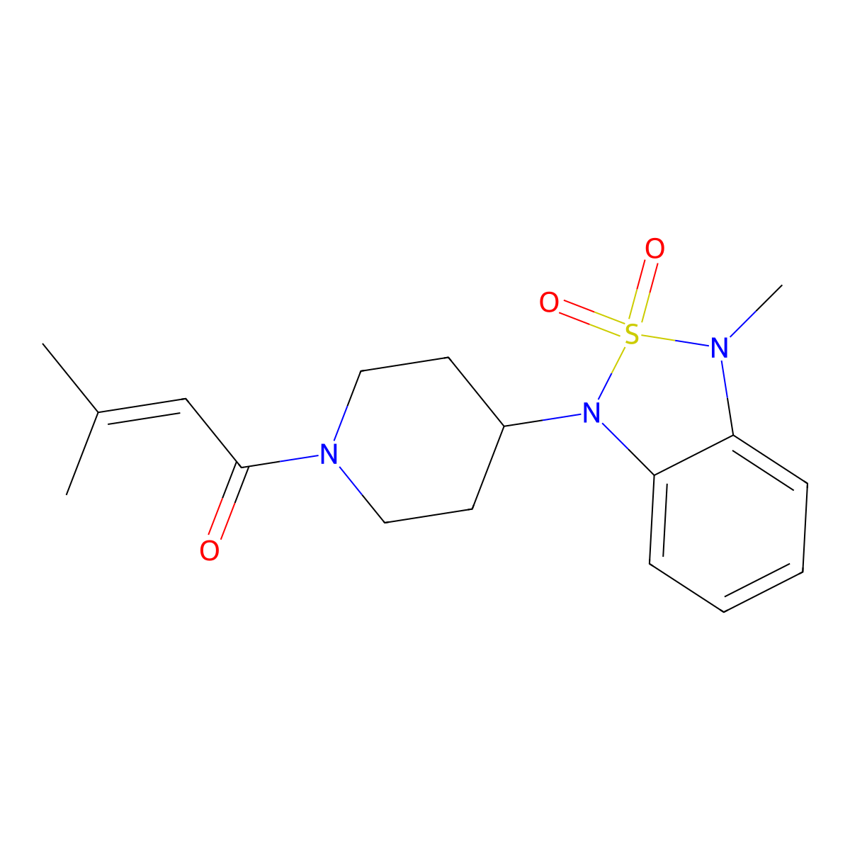 3-methyl-1-(4-(3-methyl-2,2-dioxidobenzo[c][1,2,5]thiadiazol-1(3H)-yl)piperidin-1-yl)but-2-en-1-one molecular structure, CAS 2034415-74-0