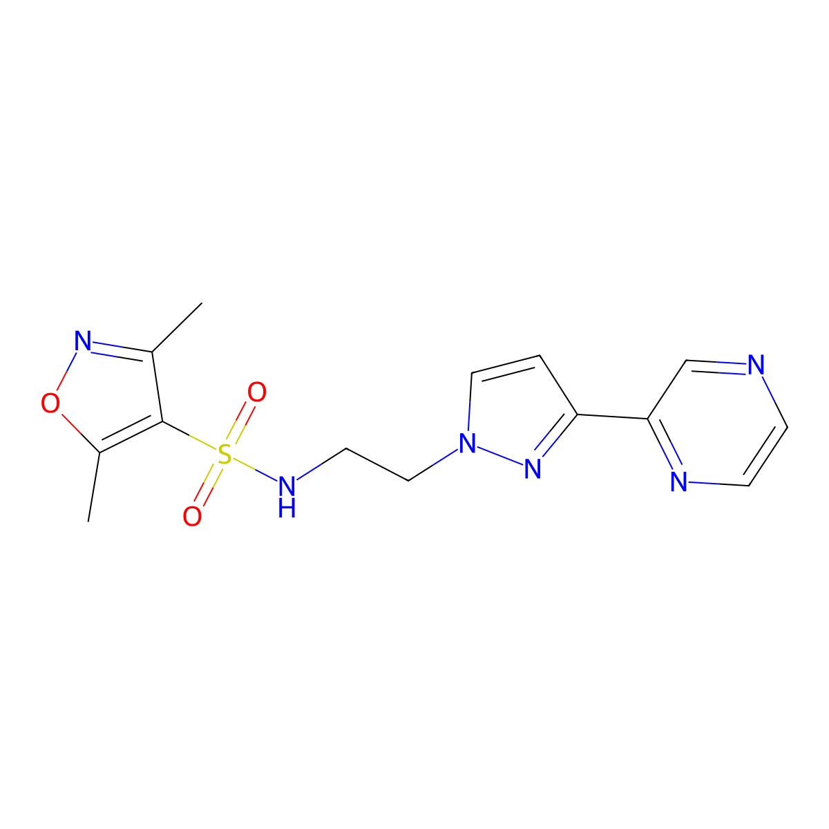 3,5-dimethyl-N-(2-(3-(pyrazin-2-yl)-1H-pyrazol-1-yl)ethyl)isoxazole-4-sulfonamide molecular structure, CAS 2034415-80-8