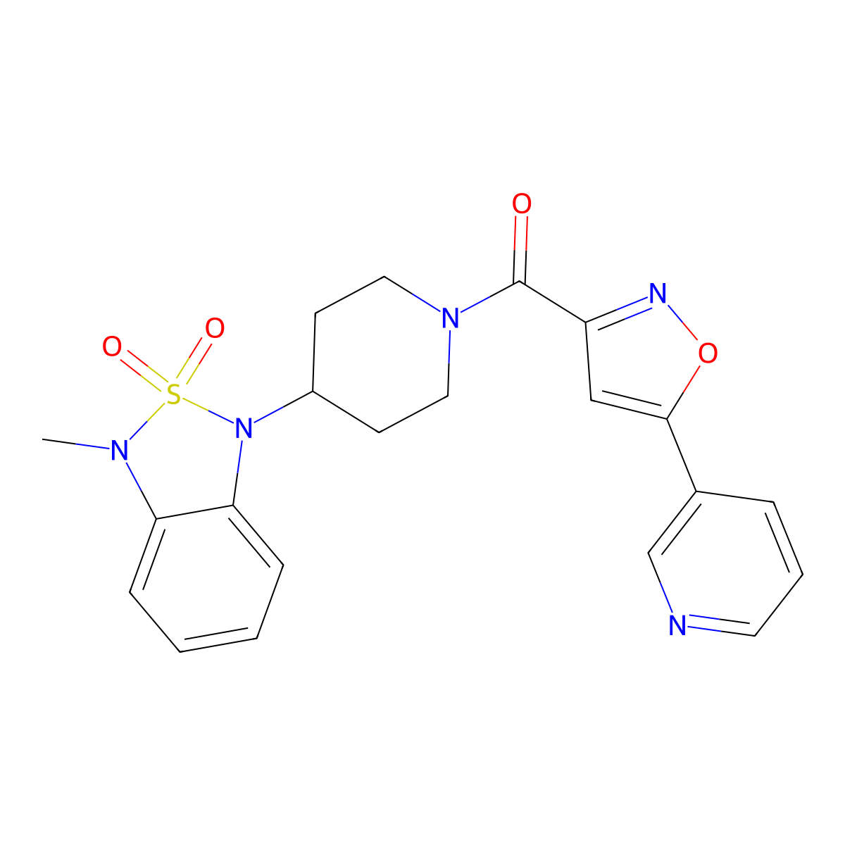 (4-(3-methyl-2,2-dioxidobenzo[c][1,2,5]thiadiazol-1(3H)-yl)piperidin-1-yl)(5-(pyridin-3-yl)isoxazol-3-yl)methanone molecular structure, CAS 2034415-82-0