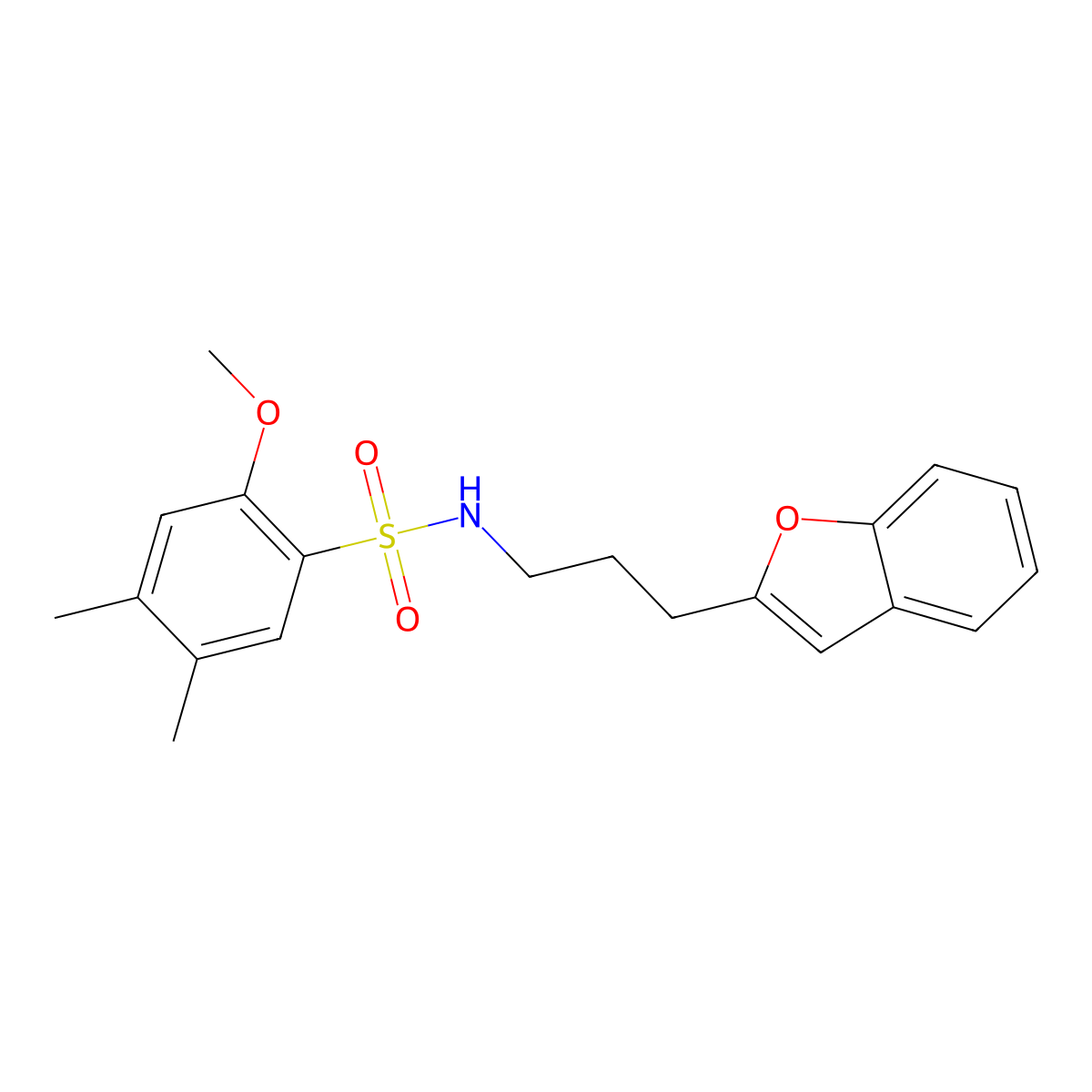 N-(3-(benzofuran-2-yl)propyl)-2-methoxy-4,5-dimethylbenzenesulfonamide molecular structure, CAS 2034415-84-2