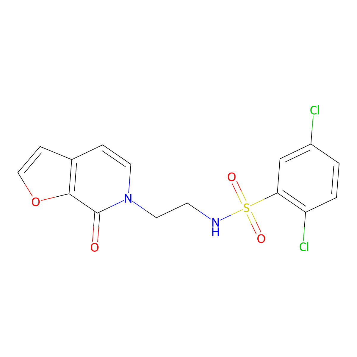2,5-dichloro-N-(2-(7-oxofuro[2,3-c]pyridin-6(7H)-yl)ethyl)benzenesulfonamide molecular structure, CAS 2034415-87-5