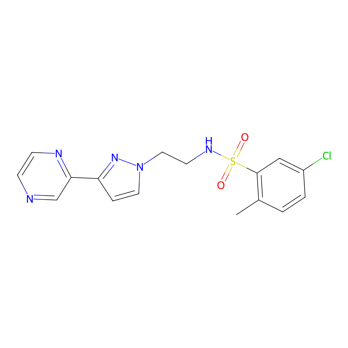 5-chloro-2-methyl-N-(2-(3-(pyrazin-2-yl)-1H-pyrazol-1-yl)ethyl)benzenesulfonamide molecular structure, CAS 2034415-89-7