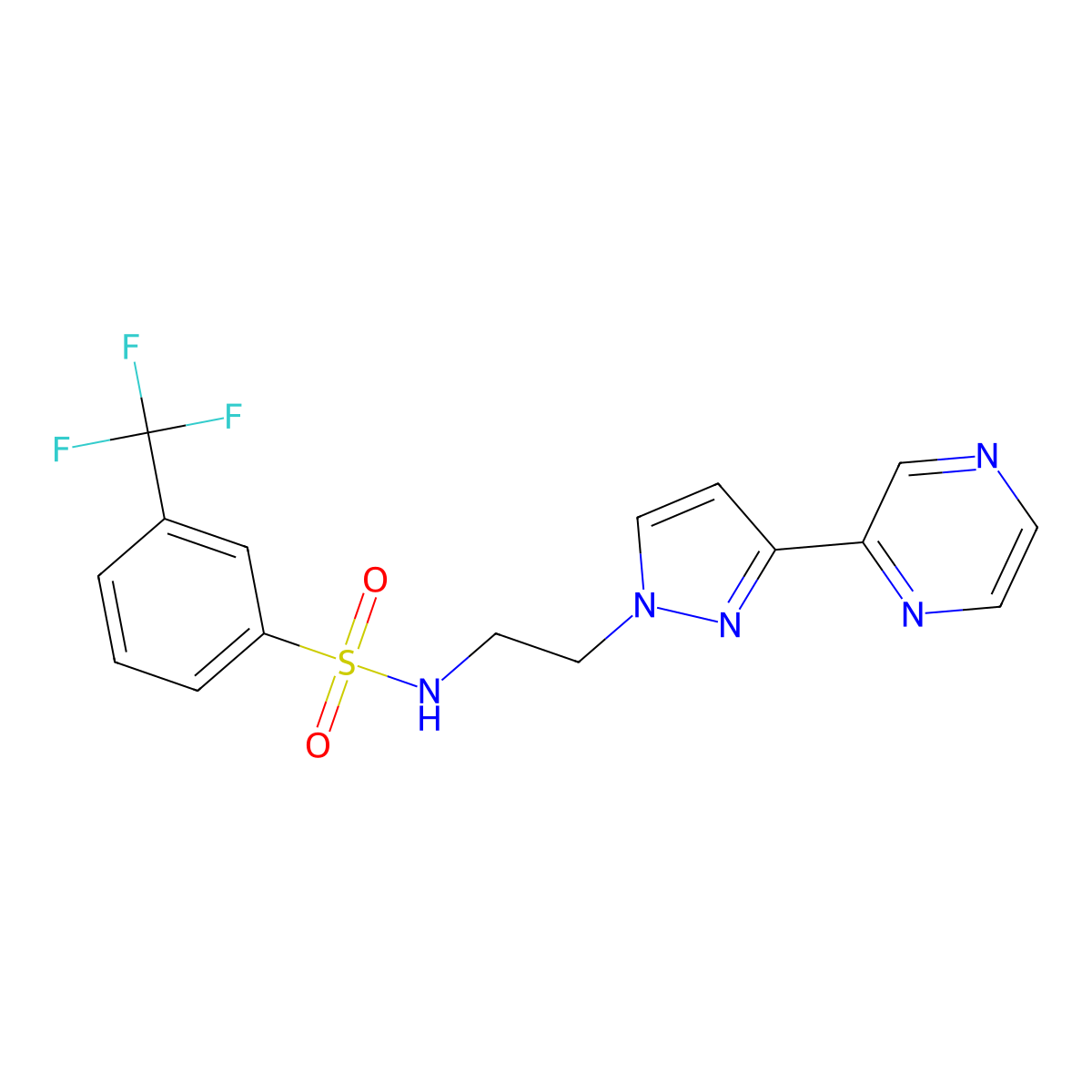 N-(2-(3-(pyrazin-2-yl)-1H-pyrazol-1-yl)ethyl)-3-(trifluoromethyl)benzenesulfonamide molecular structure, CAS 2034416-00-5