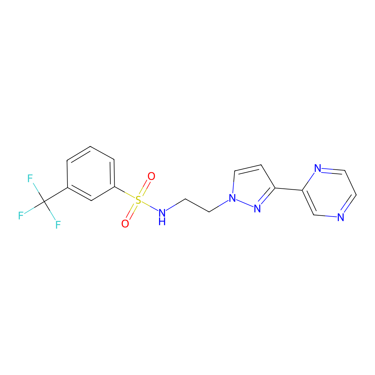 N-(2-(3-(pyrazin-2-yl)-1H-pyrazol-1-yl)ethyl)-3-(trifluoromethyl)benzenesulfonamide molecular structure, CAS 2034416-00-5