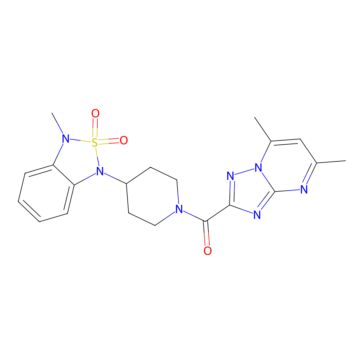 (5,7-dimethyl-[1,2,4]triazolo[1,5-a]pyrimidin-2-yl)(4-(3-methyl-2,2-dioxidobenzo[c][1,2,5]thiadiazol-1(3H)-yl)piperidin-1-yl)methanone molecular structure, CAS 2034416-08-3
