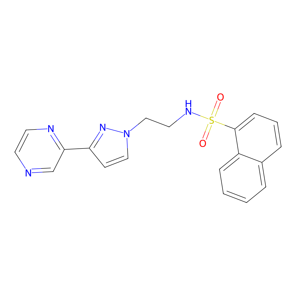 N-{2-[3-(pyrazin-2-yl)-1H-pyrazol-1-yl]ethyl}naphthalene-1-sulfonamide molecular structure, CAS 2034416-10-7