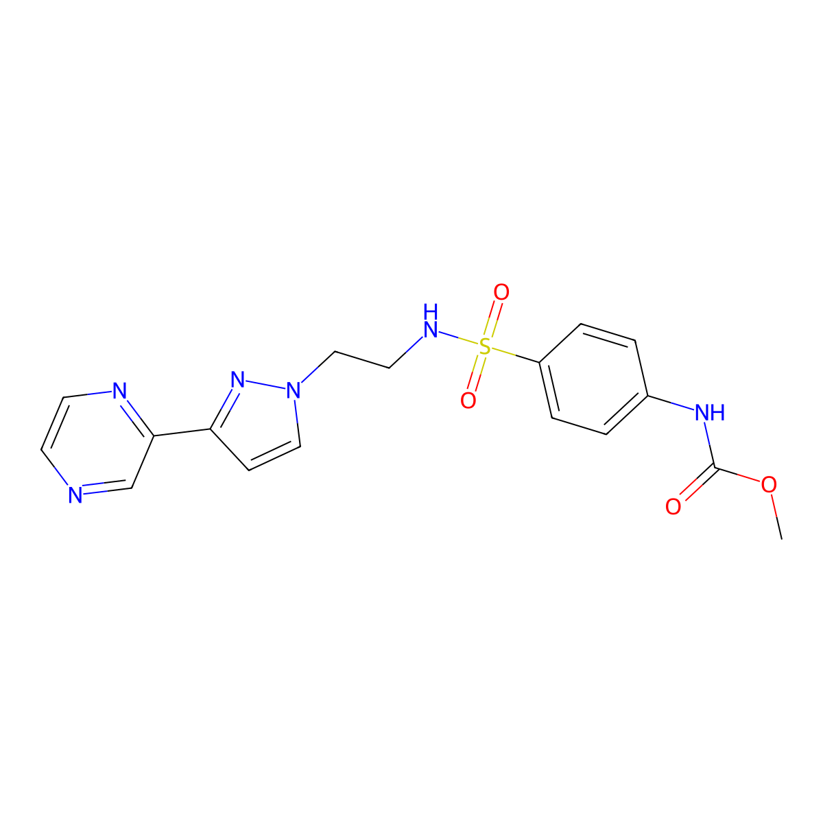 methyl (4-(N-(2-(3-(pyrazin-2-yl)-1H-pyrazol-1-yl)ethyl)sulfamoyl)phenyl)carbamate molecular structure, CAS 2034416-16-3