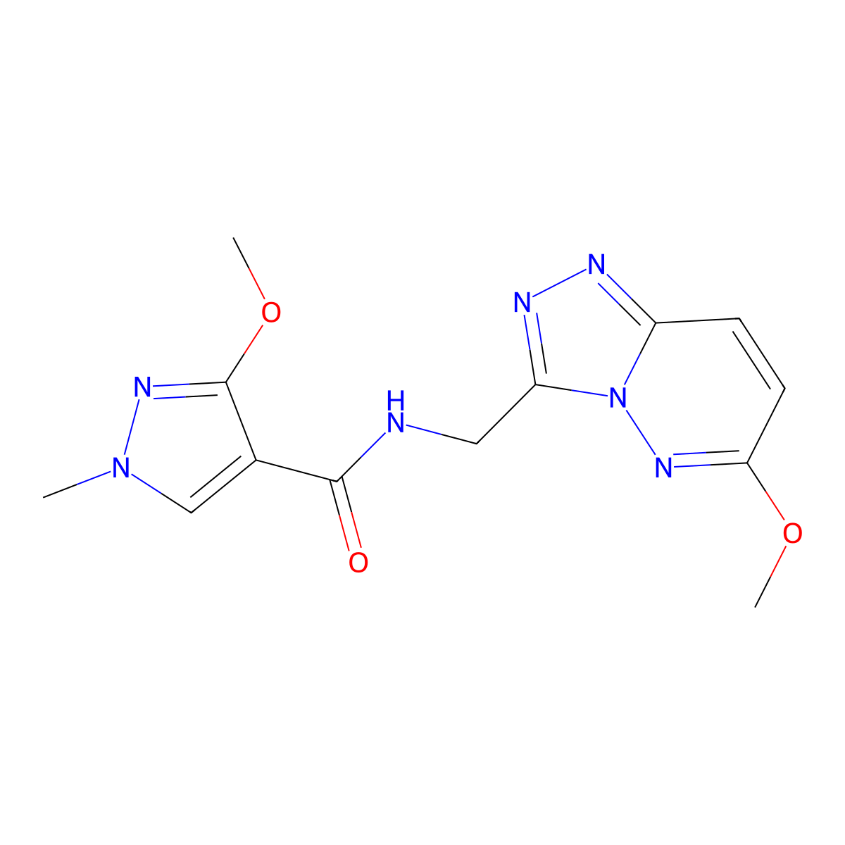 3-methoxy-N-({6-methoxy-[1,2,4]triazolo[4,3-b]pyridazin-3-yl}methyl)-1-methyl-1H-pyrazole-4-carboxamide molecular structure, CAS 2034416-23-2