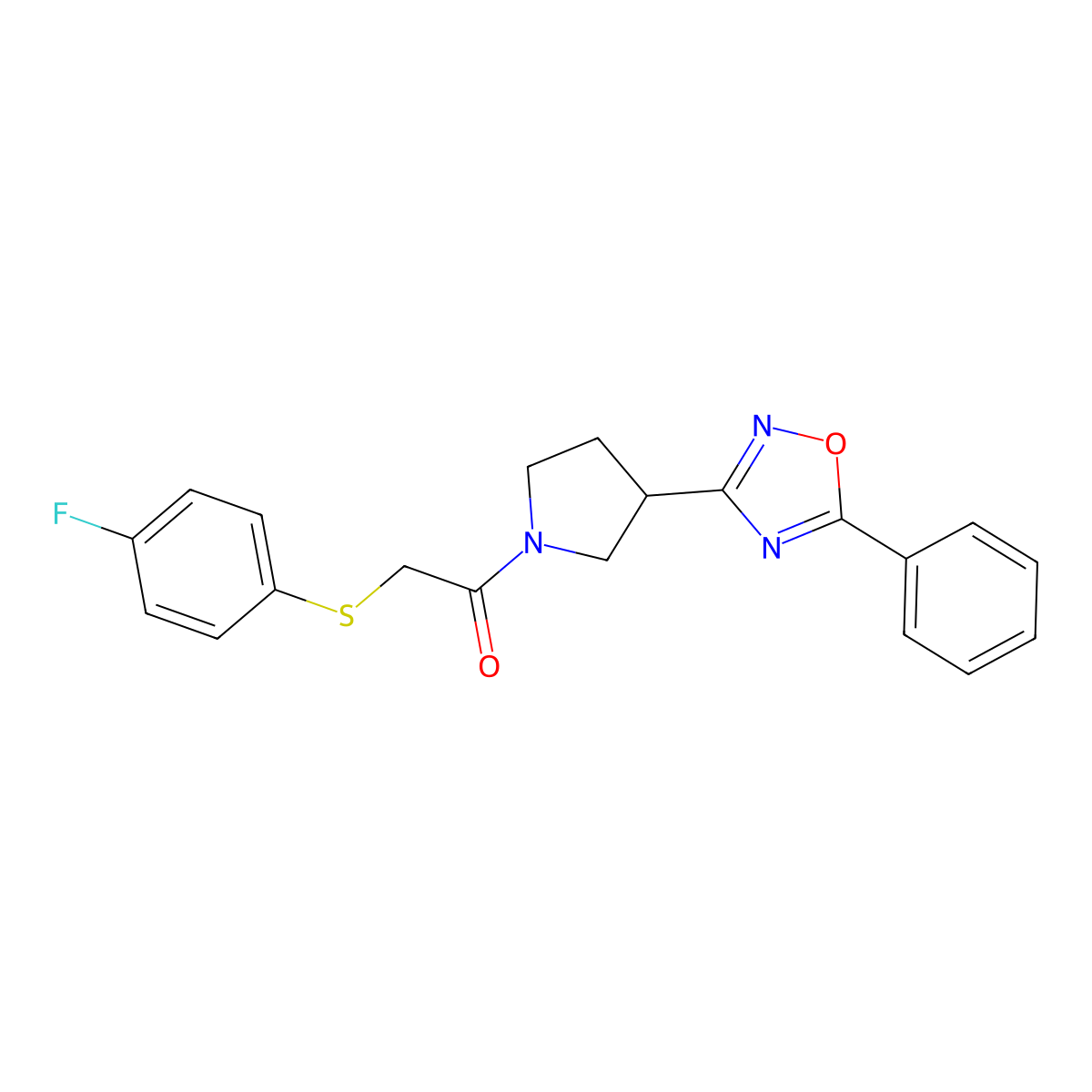 2-((4-Fluorophenyl)thio)-1-(3-(5-phenyl-1,2,4-oxadiazol-3-yl)pyrrolidin-1-yl)ethanone molecular structure, CAS 2034416-24-3