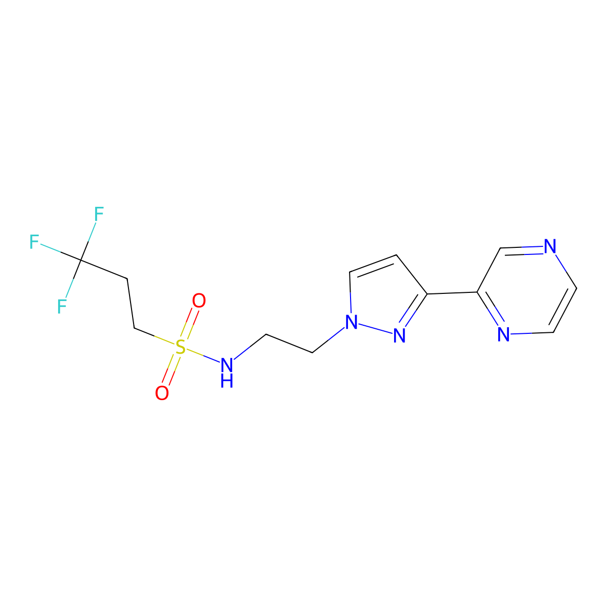 3,3,3-trifluoro-N-{2-[3-(pyrazin-2-yl)-1H-pyrazol-1-yl]ethyl}propane-1-sulfonamide molecular structure, CAS 2034416-25-4