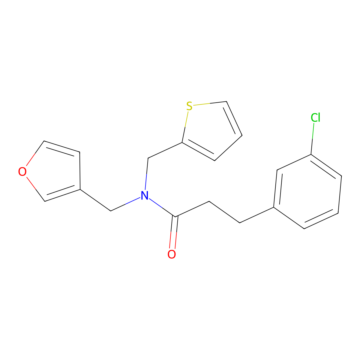 3-(3-chlorophenyl)-N-(furan-3-ylmethyl)-N-(thiophen-2-ylmethyl)propanamide molecular structure, CAS 2034416-26-5