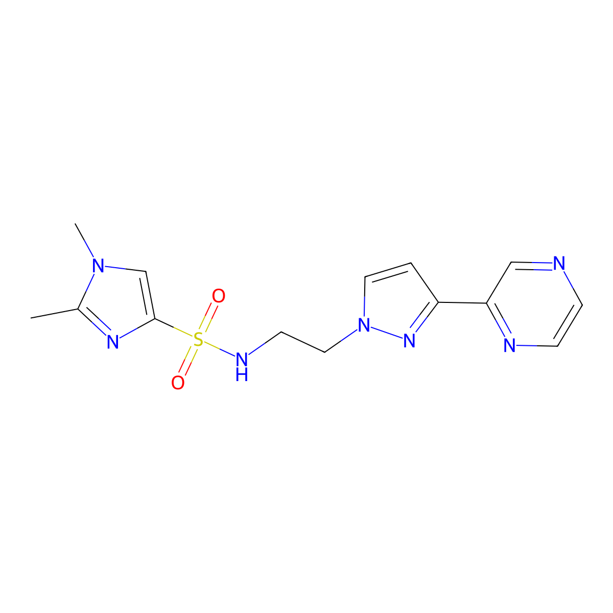 1,2-dimethyl-N-(2-(3-(pyrazin-2-yl)-1H-pyrazol-1-yl)ethyl)-1H-imidazole-4-sulfonamide molecular structure, CAS 2034416-29-8