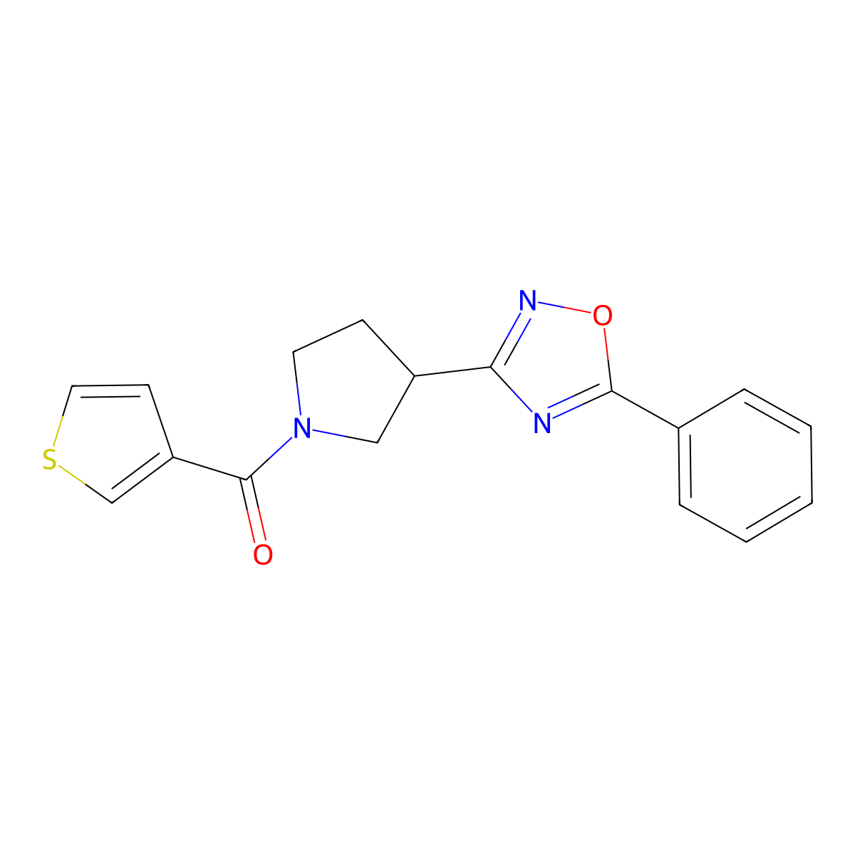 (3-(5-Phenyl-1,2,4-oxadiazol-3-yl)pyrrolidin-1-yl)(thiophen-3-yl)methanone molecular structure, CAS 2034416-30-1