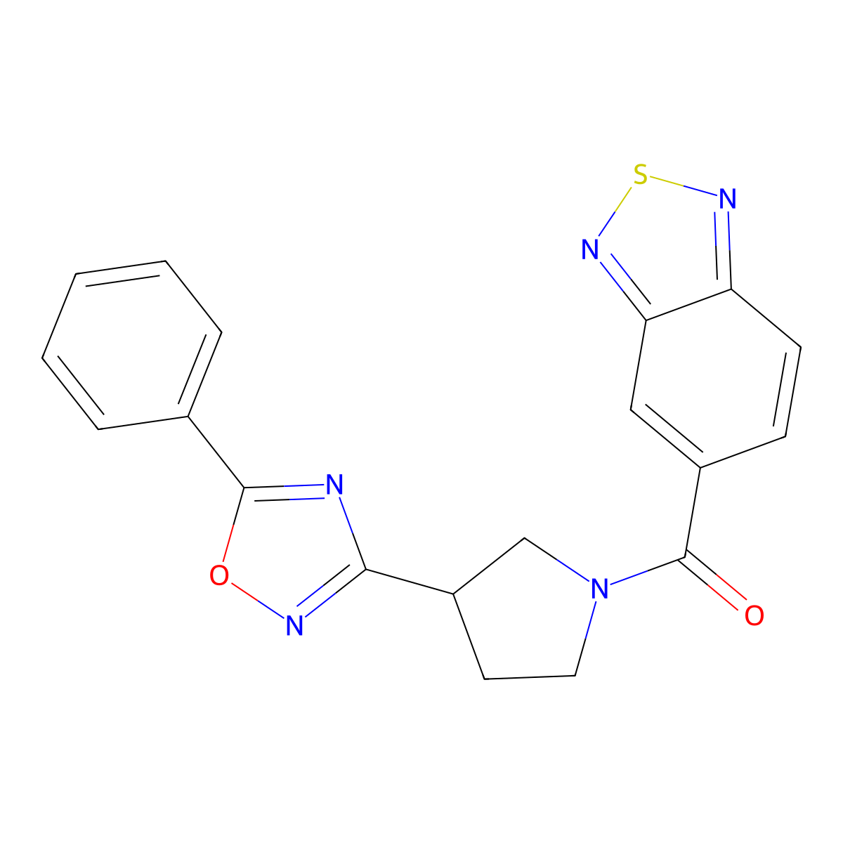 Benzo[c][1,2,5]thiadiazol-5-yl(3-(5-phenyl-1,2,4-oxadiazol-3-yl)pyrrolidin-1-yl)methanone molecular structure, CAS 2034416-33-4