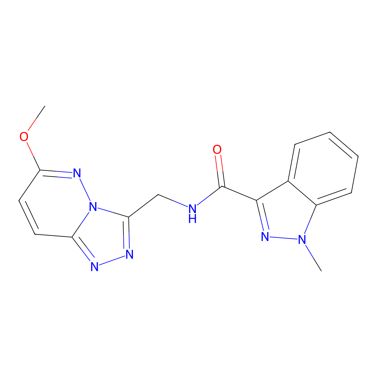 N-((6-methoxy-[1,2,4]triazolo[4,3-b]pyridazin-3-yl)methyl)-1-methyl-1H-indazole-3-carboxamide molecular structure, CAS 2034416-39-0