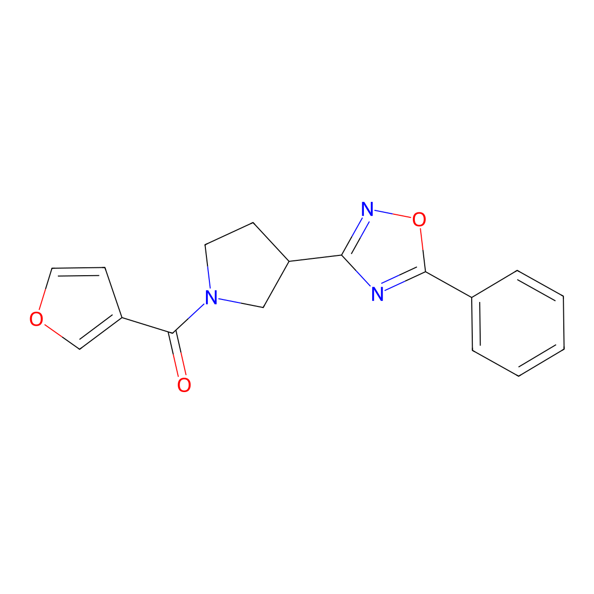 Furan-3-yl(3-(5-phenyl-1,2,4-oxadiazol-3-yl)pyrrolidin-1-yl)methanone molecular structure, CAS 2034416-41-4