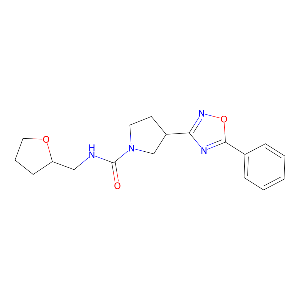 3-(5-phenyl-1,2,4-oxadiazol-3-yl)-N-((tetrahydrofuran-2-yl)methyl)pyrrolidine-1-carboxamide molecular structure, CAS 2034416-49-2