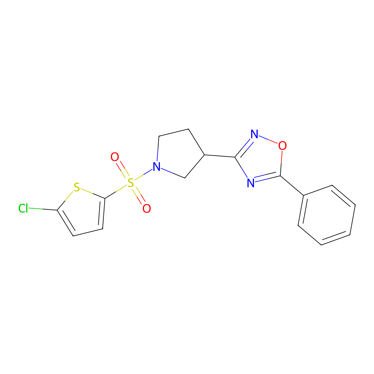 3-(1-((5-Chlorothiophen-2-yl)sulfonyl)pyrrolidin-3-yl)-5-phenyl-1,2,4-oxadiazole molecular structure, CAS 2034416-56-1