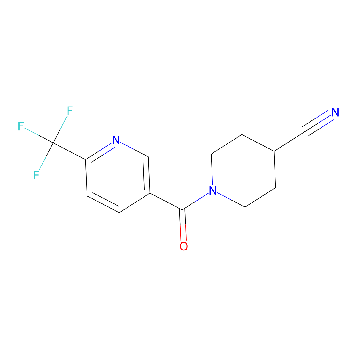 1-(6-(Trifluoromethyl)nicotinoyl)piperidine-4-carbonitrile molecular structure, CAS 2034416-61-8