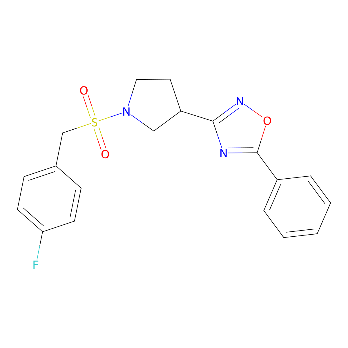 3-{1-[(4-Fluorophenyl)methanesulfonyl]pyrrolidin-3-yl}-5-phenyl-1,2,4-oxadiazole molecular structure, CAS 2034416-62-9