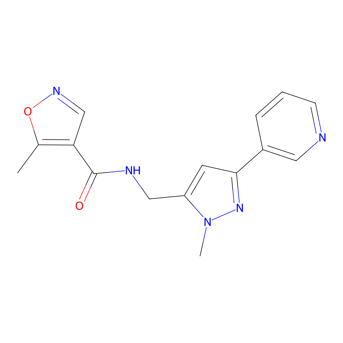 5-methyl-N-((1-methyl-3-(pyridin-3-yl)-1H-pyrazol-5-yl)methyl)isoxazole-4-carboxamide molecular structure, CAS 2034416-64-1