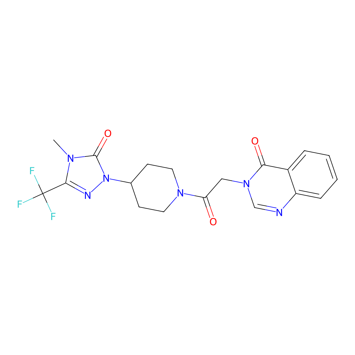 3-(2-(4-(4-methyl-5-oxo-3-(trifluoromethyl)-4,5-dihydro-1H-1,2,4-triazol-1-yl)piperidin-1-yl)-2-oxoethyl)quinazolin-4(3H)-one molecular structure, CAS 2034416-78-7