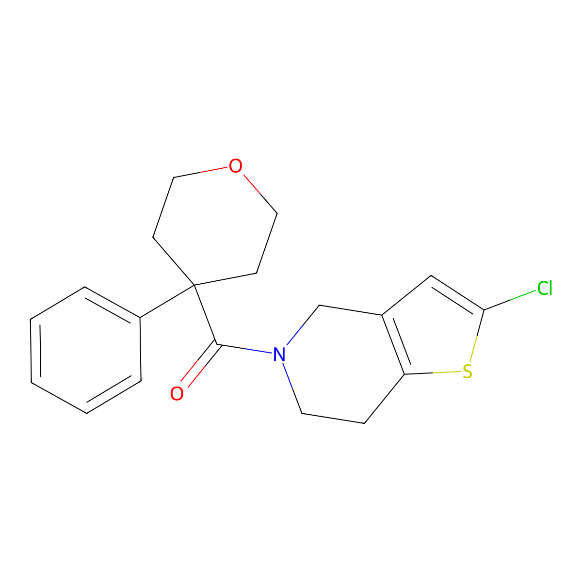 (2-chloro-6,7-dihydrothieno[3,2-c]pyridin-5(4H)-yl)(4-phenyltetrahydro-2H-pyran-4-yl)methanone molecular structure, CAS 2034416-82-3