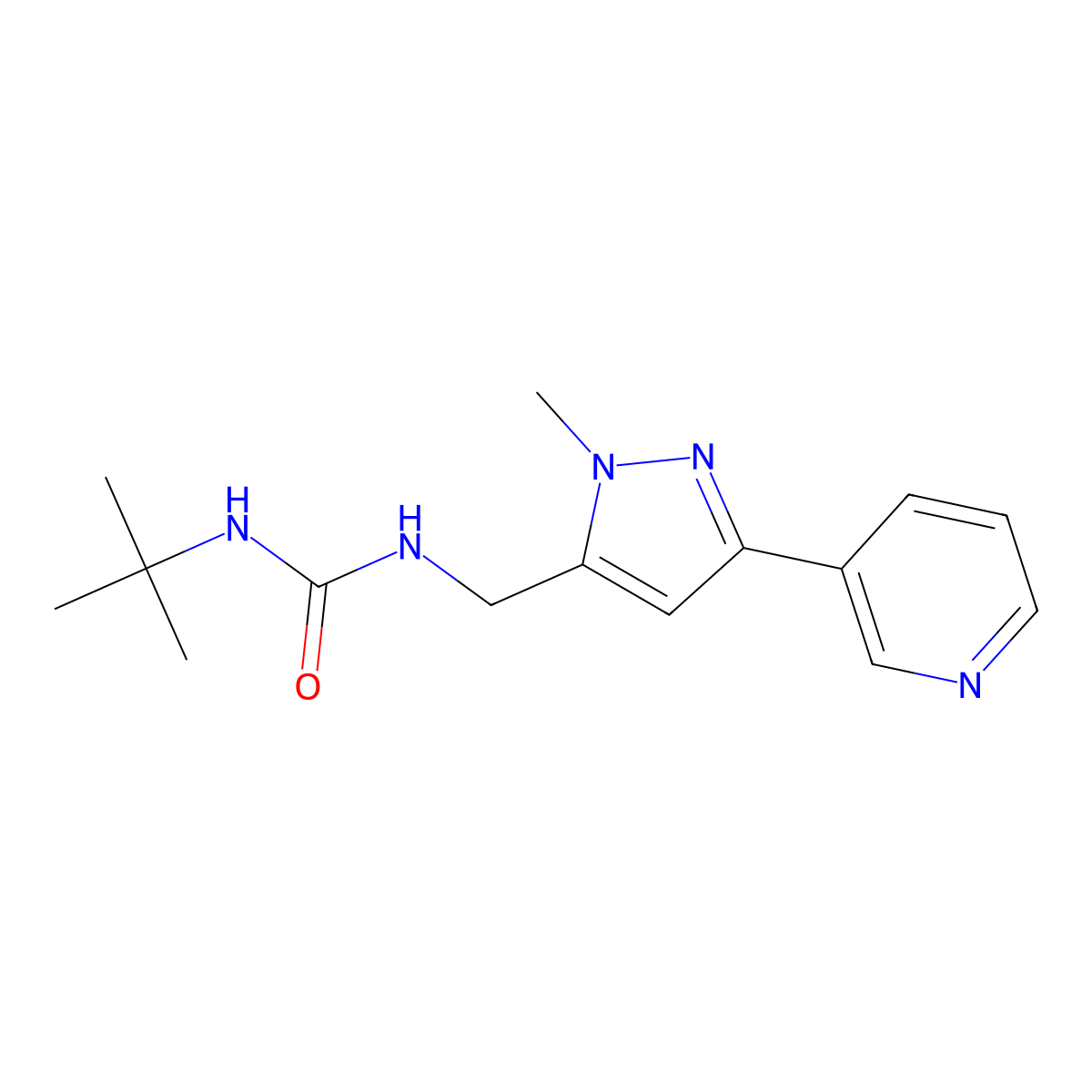 1-(tert-butyl)-3-((1-methyl-3-(pyridin-3-yl)-1H-pyrazol-5-yl)methyl)urea molecular structure, CAS 2034416-88-9
