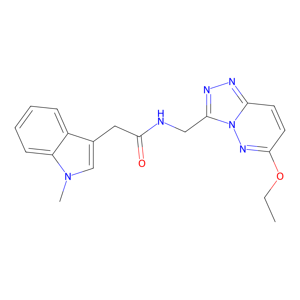 N-((6-ethoxy-[1,2,4]triazolo[4,3-b]pyridazin-3-yl)methyl)-2-(1-methyl-1H-indol-3-yl)acetamide molecular structure, CAS 2034416-90-3