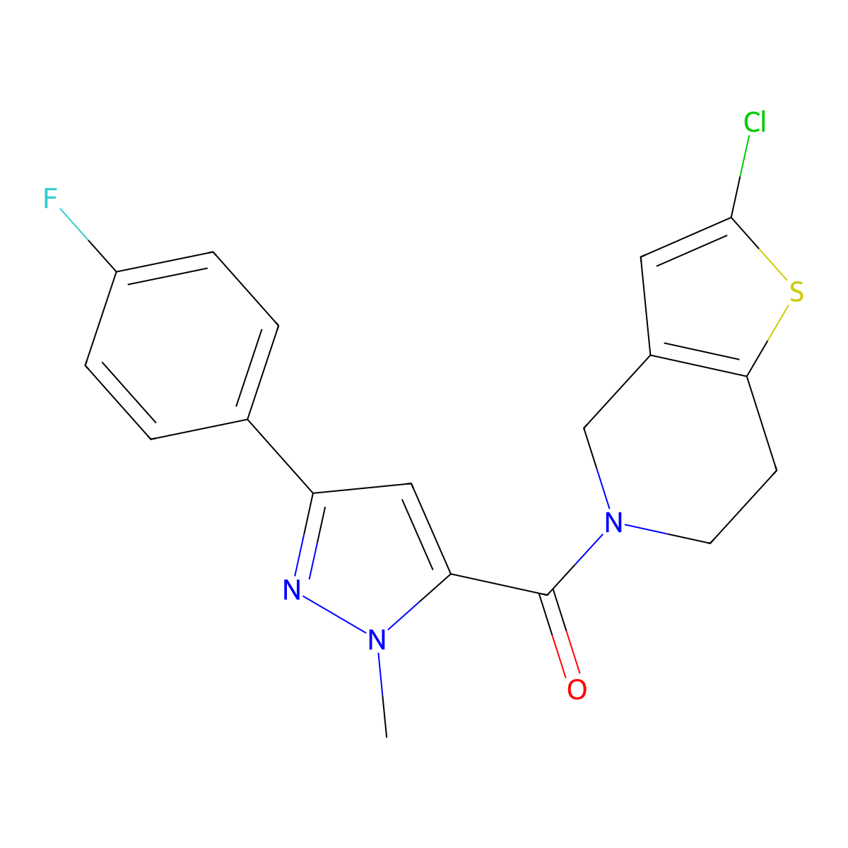 (2-chloro-6,7-dihydrothieno[3,2-c]pyridin-5(4H)-yl)(3-(4-fluorophenyl)-1-methyl-1H-pyrazol-5-yl)methanone molecular structure, CAS 2034416-92-5