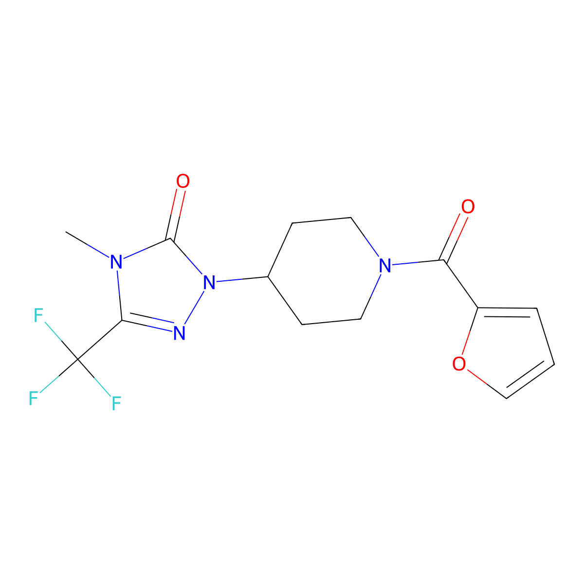 1-(1-(furan-2-carbonyl)piperidin-4-yl)-4-methyl-3-(trifluoromethyl)-1H-1,2,4-triazol-5(4H)-one molecular structure, CAS 2034416-98-1