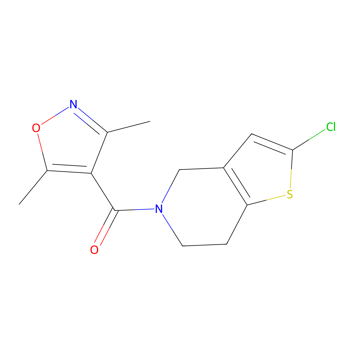 (2-chloro-6,7-dihydrothieno[3,2-c]pyridin-5(4H)-yl)(3,5-dimethylisoxazol-4-yl)methanone molecular structure, CAS 2034417-02-0