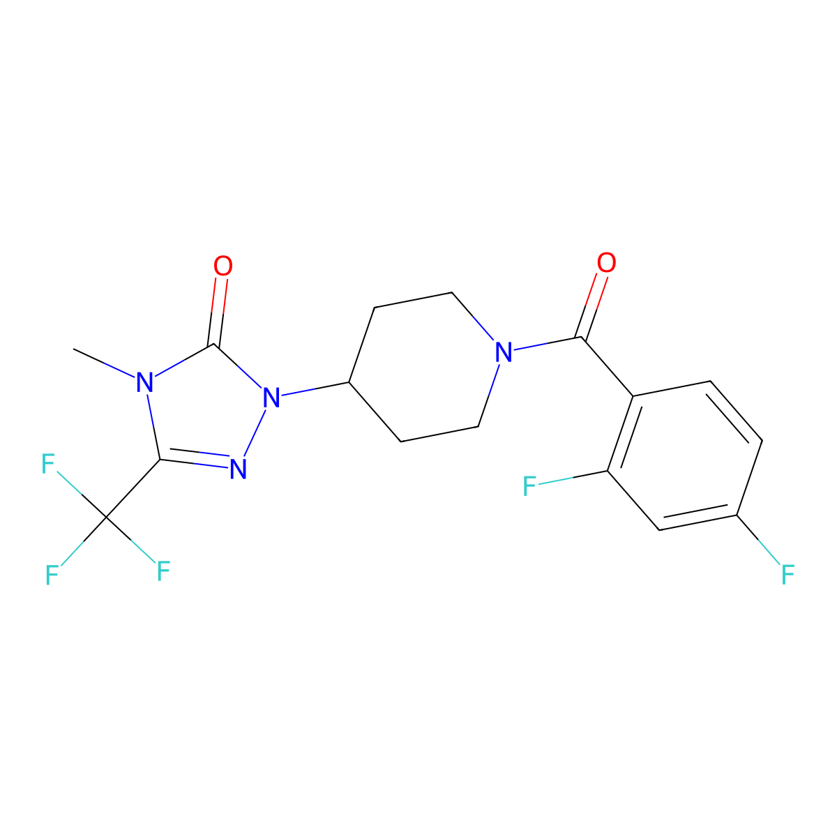1-(1-(2,4-difluorobenzoyl)piperidin-4-yl)-4-methyl-3-(trifluoromethyl)-1H-1,2,4-triazol-5(4H)-one molecular structure, CAS 2034417-03-1