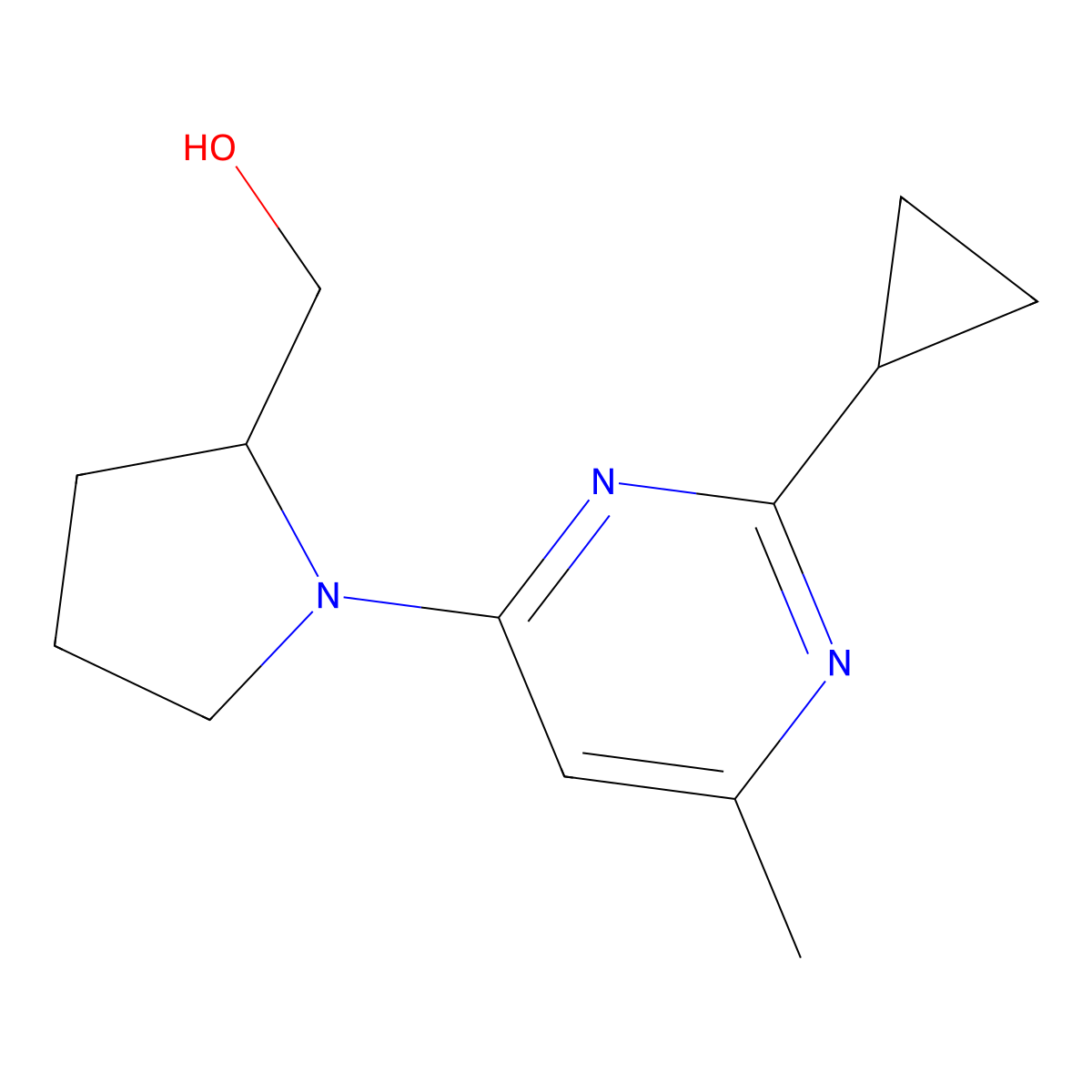[1-(2-Cyclopropyl-6-methylpyrimidin-4-yl)pyrrolidin-2-yl]methanol molecular structure, CAS 2034417-07-5