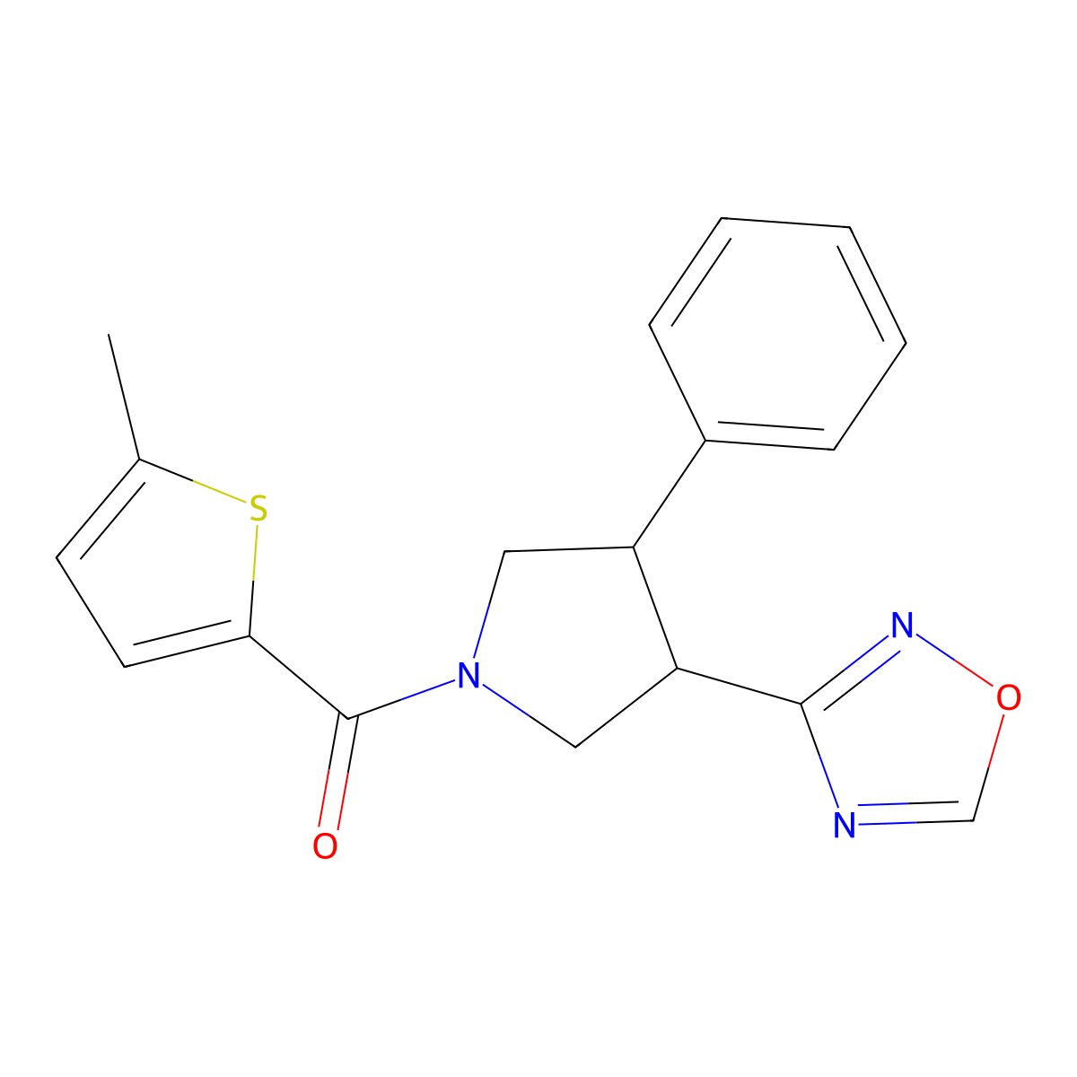 (3-(1,2,4-Oxadiazol-3-yl)-4-phenylpyrrolidin-1-yl)(5-methylthiophen-2-yl)methanone molecular structure, CAS 2034417-09-7