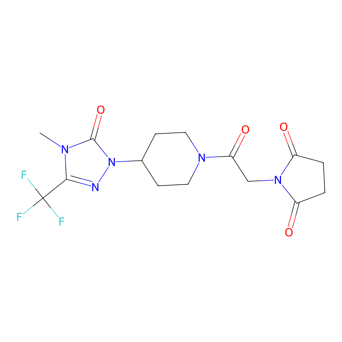 1-(2-{4-[4-methyl-5-oxo-3-(trifluoromethyl)-4,5-dihydro-1H-1,2,4-triazol-1-yl]piperidin-1-yl}-2-oxoethyl)pyrrolidine-2,5-dione molecular structure, CAS 2034417-10-0