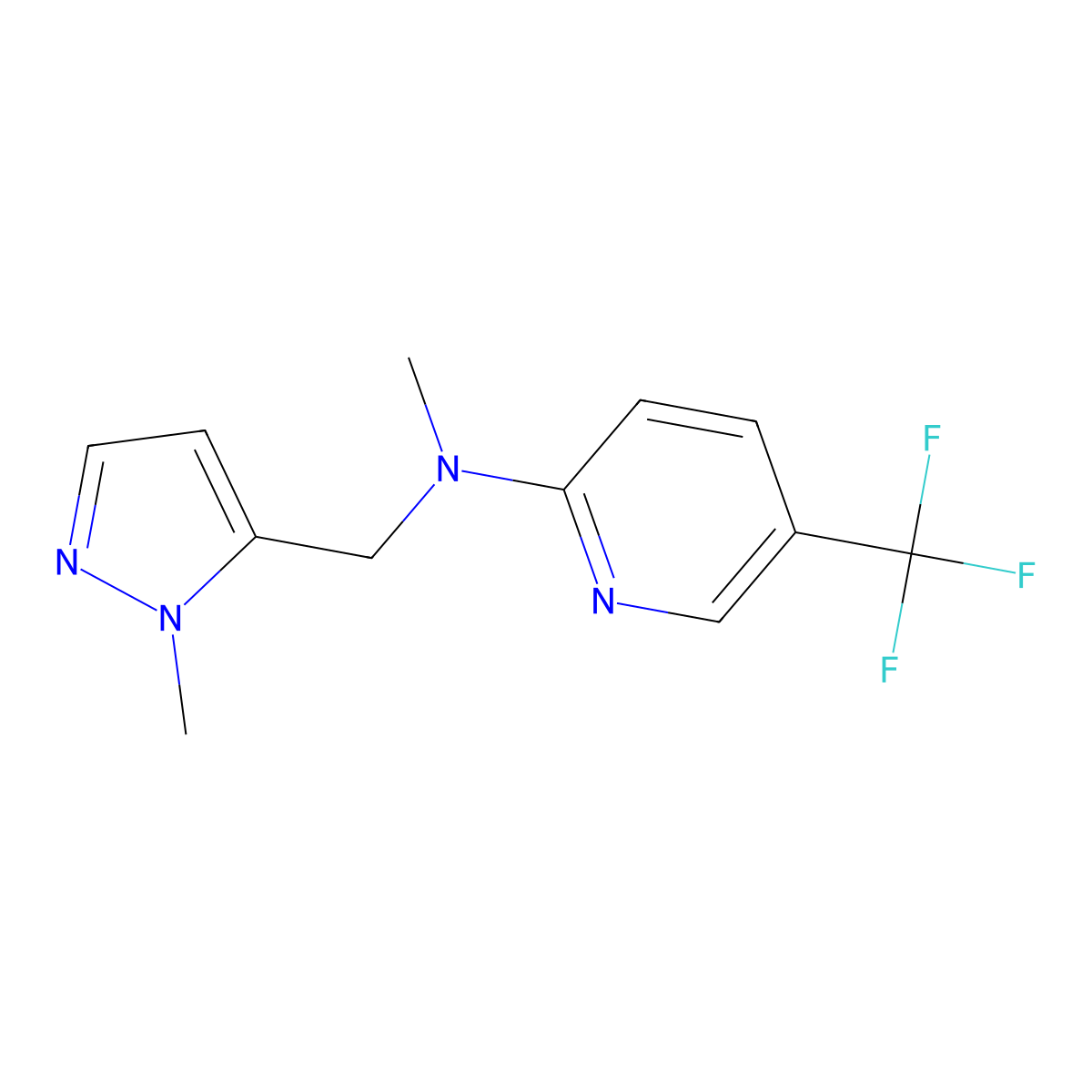 N-methyl-N-[(1-methyl-1H-pyrazol-5-yl)methyl]-5-(trifluoromethyl)pyridin-2-amine molecular structure, CAS 2034417-13-3