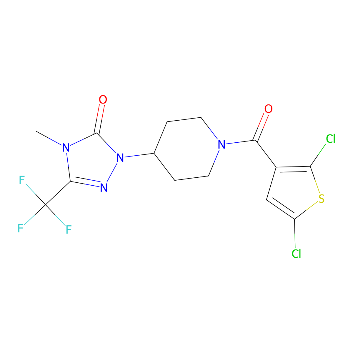 1-(1-(2,5-dichlorothiophene-3-carbonyl)piperidin-4-yl)-4-methyl-3-(trifluoromethyl)-1H-1,2,4-triazol-5(4H)-one molecular structure, CAS 2034417-21-3