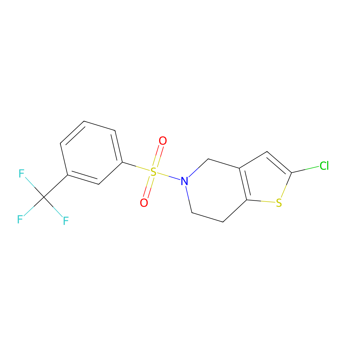 2-Chloro-5-((3-(trifluoromethyl)phenyl)sulfonyl)-4,5,6,7-tetrahydrothieno[3,2-c]pyridine molecular structure, CAS 2034417-23-5